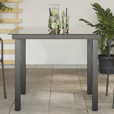 Sodo stalas, juodas, 80x80x74cm, aliuminis ir stiklas