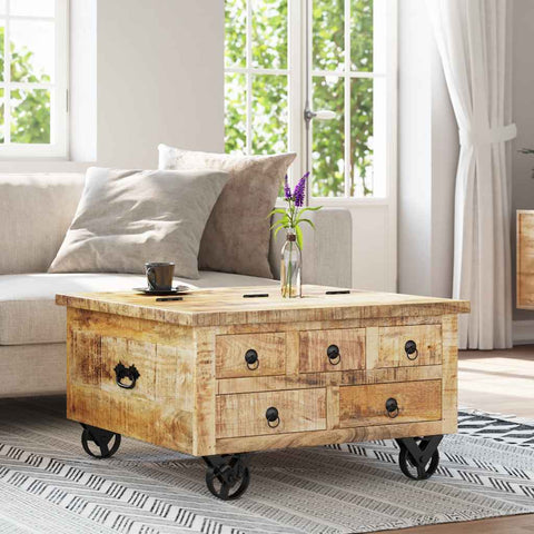 Kavos staliukas, neapdorota mango mediena, 70x70x40cm