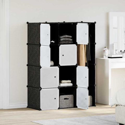 Modulinė spinta, 9 skyrių, juoda/balta, 109x36,5x143 cm