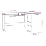 Kampinis stalas, betono, 120x140x75cm, mediena, L formos