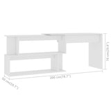 Kampinis rašomasis stalas, baltas, 200x50x76cm, mediena