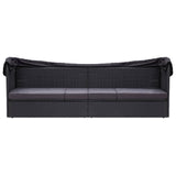 Lauko sofa-lova su stogeliu, juodos spalvos, poliratanas