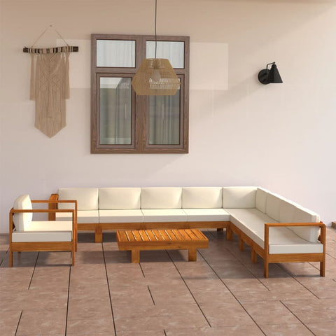 10 dalių sodo poilsio baldų komplektas su pagalvėlėmis, 100x60 cm, akacijos mediena