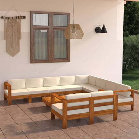 10 dalių sodo poilsio baldų komplektas su pagalvėlėmis, 100x60 cm, akacijos mediena