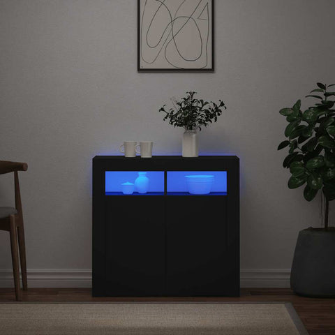 Šoninė spintelė su LED apšvietimu, juodos spalvos, 80x35x75cm
