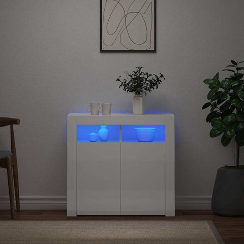 Šoninė spintelė su LED apšvietimu, balta, 80x35x75cm, blizgi