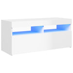 TV spintelė su LED apšvietimu, balta, 90x35x40cm, blizgi