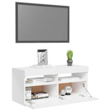 TV spintelė su LED apšvietimu, balta, 90x35x40cm, blizgi