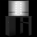 Kampinis kosmetinis staliukas su LED, juodas, 111x54x141,5cm