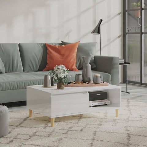 Kavos staliukas, baltas, 90x60x35cm, apdirbta mediena, blizgus