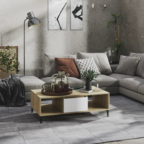 Kavos staliukas, baltas/ąžuolo, 103,5x60x35cm, apdirbta mediena