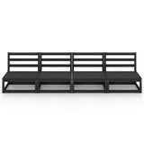 Keturvietė sodo sofa, juodos spalvos, pušies medienos masyvas