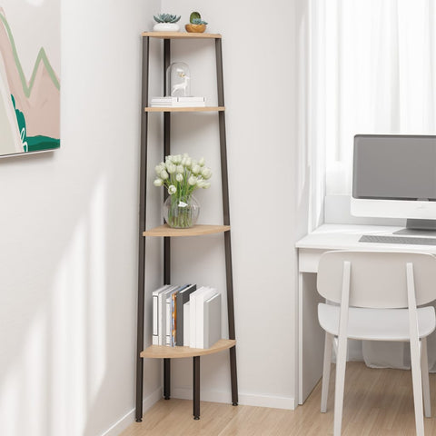 4 aukštų kampinė lentyna, šviesiai ruda ir juoda, 45,5x31,5x150 cm