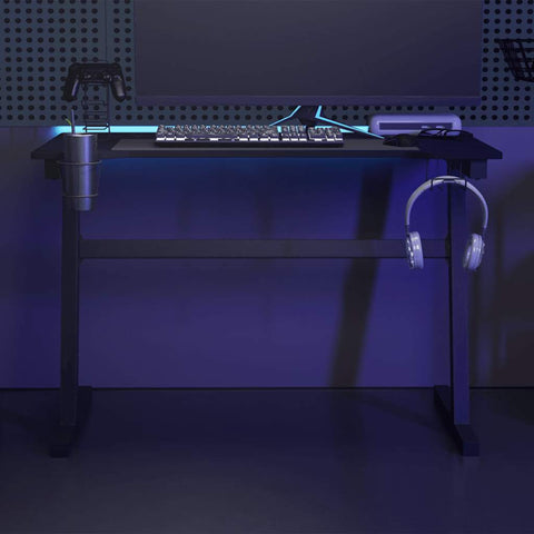 Žaidimų stalas su LED ir Z kojelėmis, juodas, 110x60x75cm