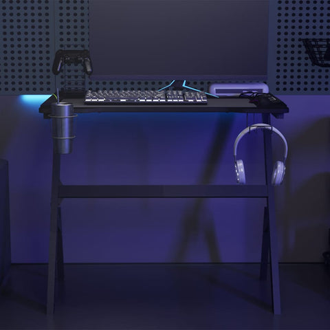 Žaidimų stalas su LED/Y formos kojelėmis, juodas, 90x60x75cm