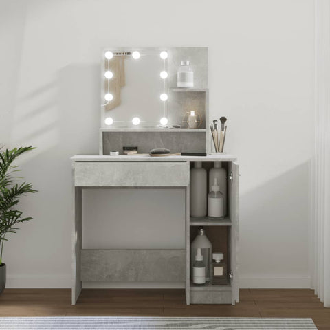 Kosmetinis staliukas su LED apšvietimu, pilkas, 86,5x35x136cm