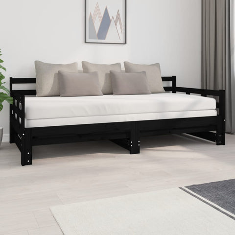 Ištraukiama lova, juoda, 2x(90x200)cm, pušies medienos masyvas
