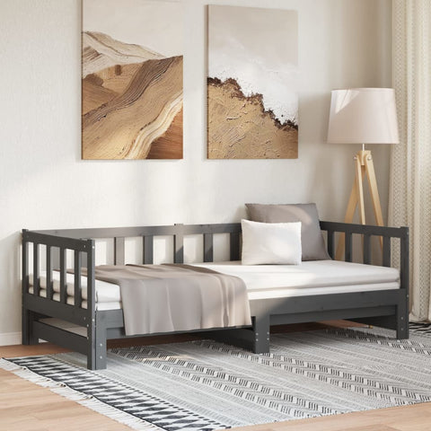 Ištraukiama lova, pilka, 2x(90x190)cm, pušies medienos masyvas