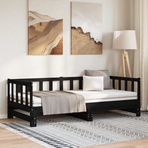 Ištraukiama lova, juoda, 2x(90x190)cm, pušies medienos masyvas