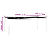 Sodo stalas, antracito, 200x100x72cm, plienas, tinklelis