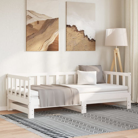 Ištraukiama lova, balta, 2x(90x200)cm, pušies medienos masyvas