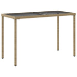 Stalas su stikliniu stalviršiu, smėlio, 115x54x74cm, PE ratanas