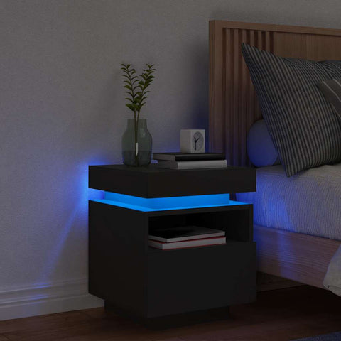 Naktinė spintelė su LED lemputėmis, juoda, 40x39x48,5cm