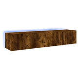 Sieninės TV spintelės su LED, 2vnt., dūminės ąžuolo, 80x35x31cm