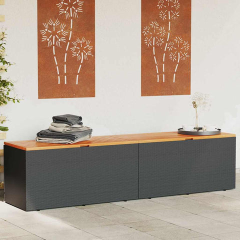 Sodo daiktadėžė, juoda, 220x50x54cm, poliratanas ir akacija