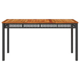 Sodo stalas, juodas, 140x80x75cm, poliratanas/akacijos mediena