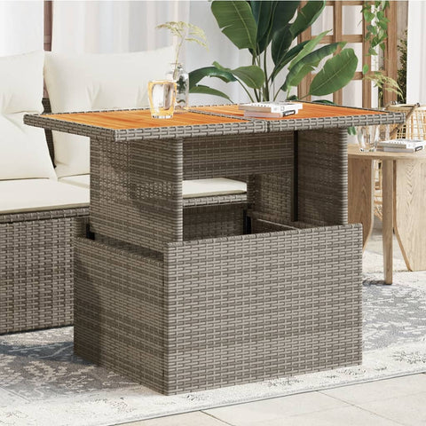 Sodo stalas, pilkas, 100x55x73cm, poliratanas/akacijos mediena