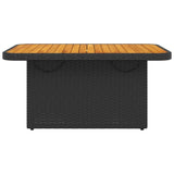 Sodo stalas, juodas, 90x55x71cm, poliratanas/akacijos mediena