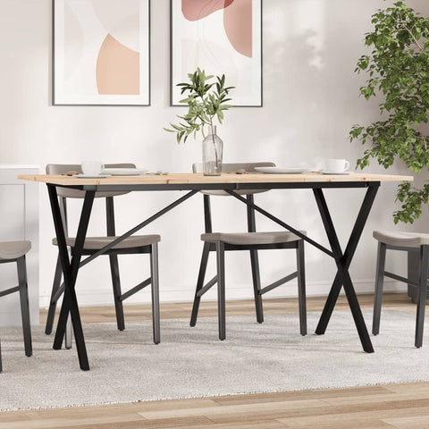 Valgomojo stalas, 160x80x75cm, pušis ir plieninis, X formos rėmas
