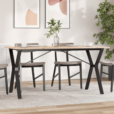 Valgomojo stalas, 160x80x75cm, pušis ir plieninis, Y formos rėmas