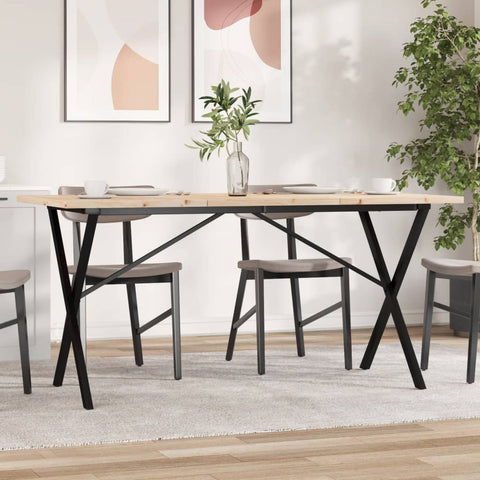 Valgomojo stalas, 140x80x75,5cm, pušis ir plieninis, X formos rėmas