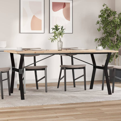 Valgomojo stalas, 180x90x75,5cm, pušis ir plieninis, Y formos rėmas
