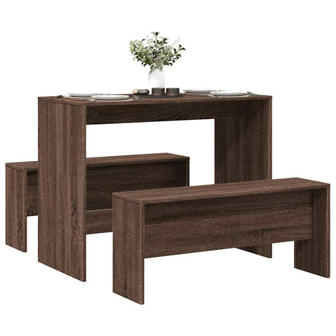 3 dalių valgomojo stalo ir suoliukų rinkinys Brown Oak