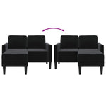 2-vietė sofa su kėdute L formos juoda 125 cm aksomas