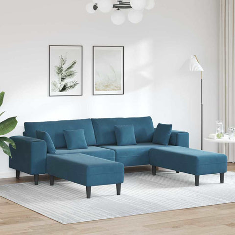 Aksominė sofa su pagalve 3 pcs Mėlyna 208 cm Aksomas