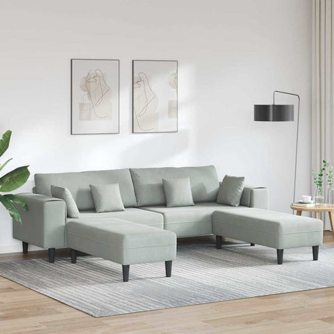 Aksominė sofa su pagalve 3 pcs Šviesiai pilka 208 cm Aksomas