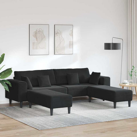 Aksominė sofa su pagalve 3 pcs Juoda 208 cm Aksomas