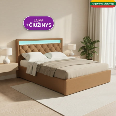 Prima pasiūlymas! Miegamojo lova Gubernator su LED apšvietimu + čiužinys