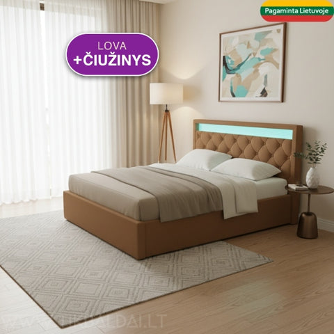 Miegamojo lova Gubernator su LED apšvietimu + čiužinys Royal